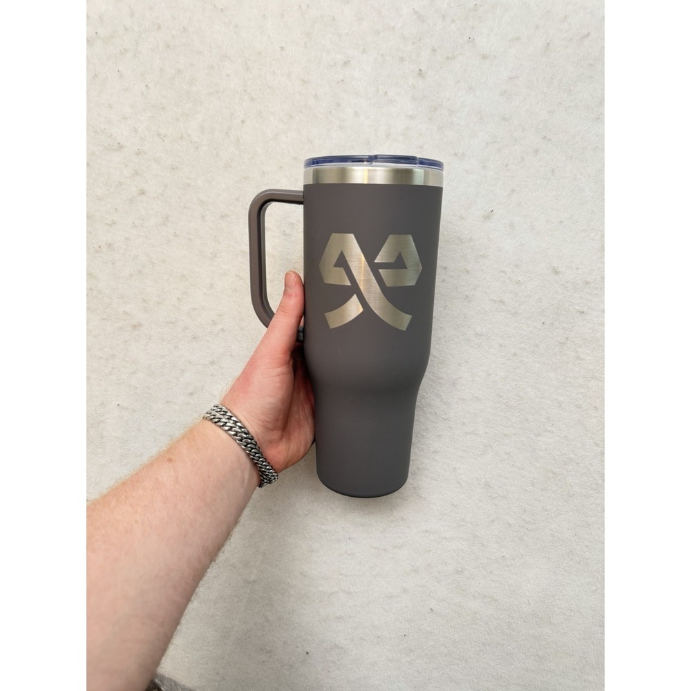Tumbler Bottle 40oz 'Stanley Style'‎ Gray Silver Cheer Bow Logo Cheerleading